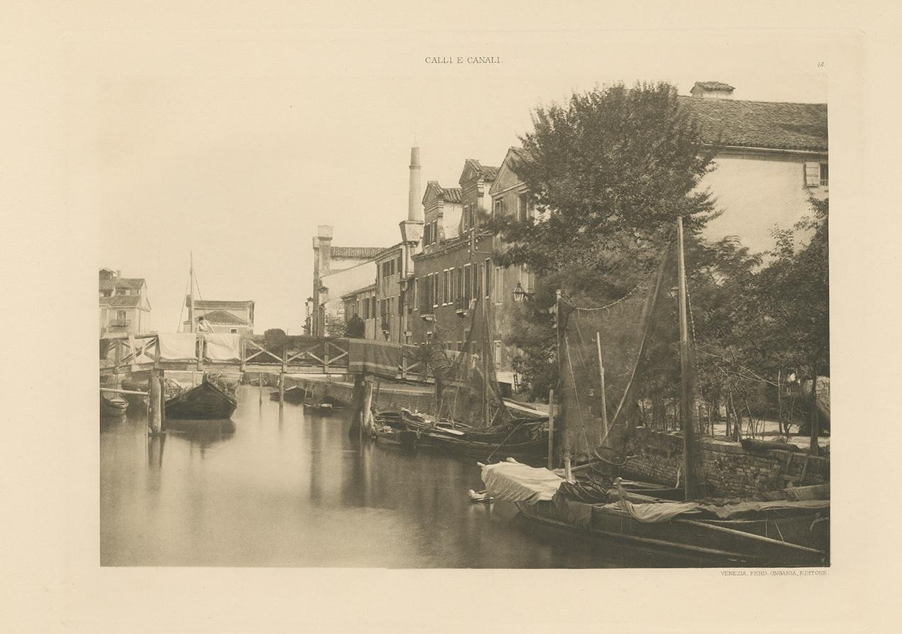 Photogravure of a canal in the Giudecca Island of Venice, Italy. Giudecca is an island in the Venetian Lagoon, in northern Italy. It is part of the sestiere of Dorsoduro and is a locality of the commune of Venice.

This print originates from