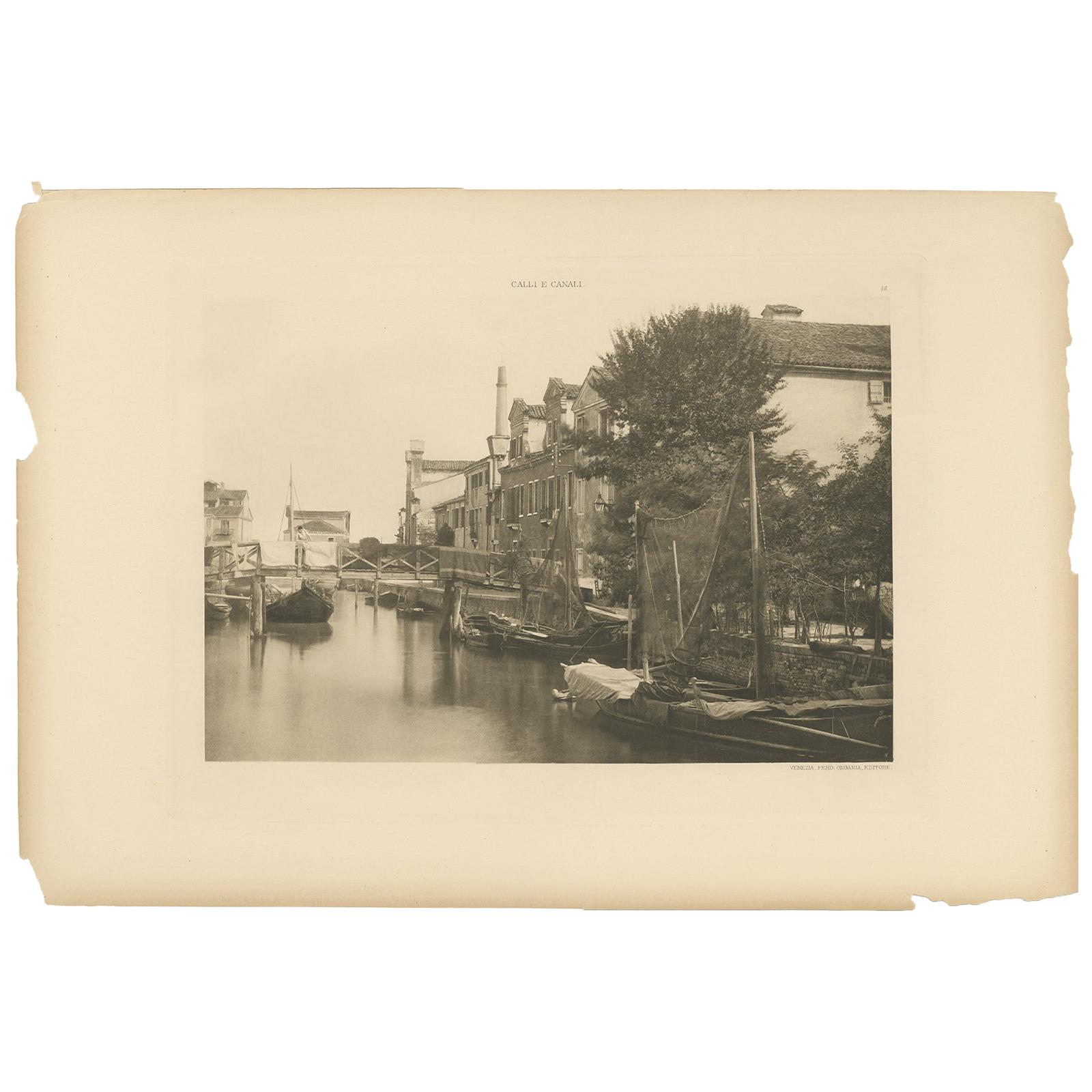 Pl. 48 Antique Print of a Canal in the Giudecca Island of Venice, circa 1890 For Sale