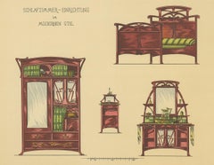 Pl. 48 Antique Print of Bedroom Furniture by Kramer, circa 1910