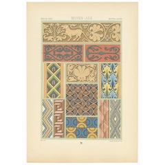 Pl. 48 Antique Print of Middle Ages Bas-Reliefs, Ironwork by Racinet, circa 1890