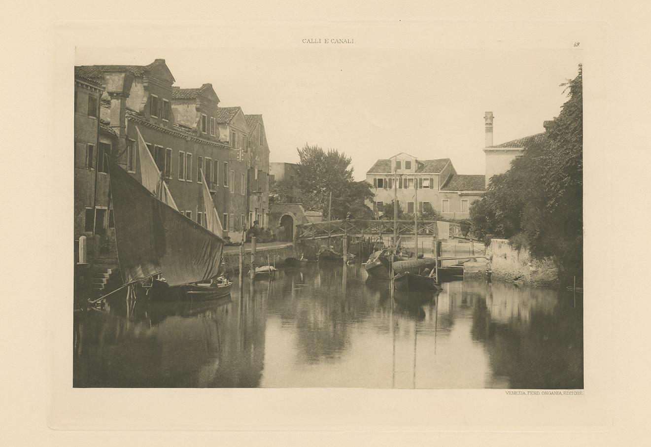 Photogravure of a canal in the Giudecca Island of Venice, Italy. Giudecca is an island in the Venetian Lagoon, in northern Italy. It is part of the sestiere of Dorsoduro and is a locality of the comune of Venice.

This print originates from 'Calli