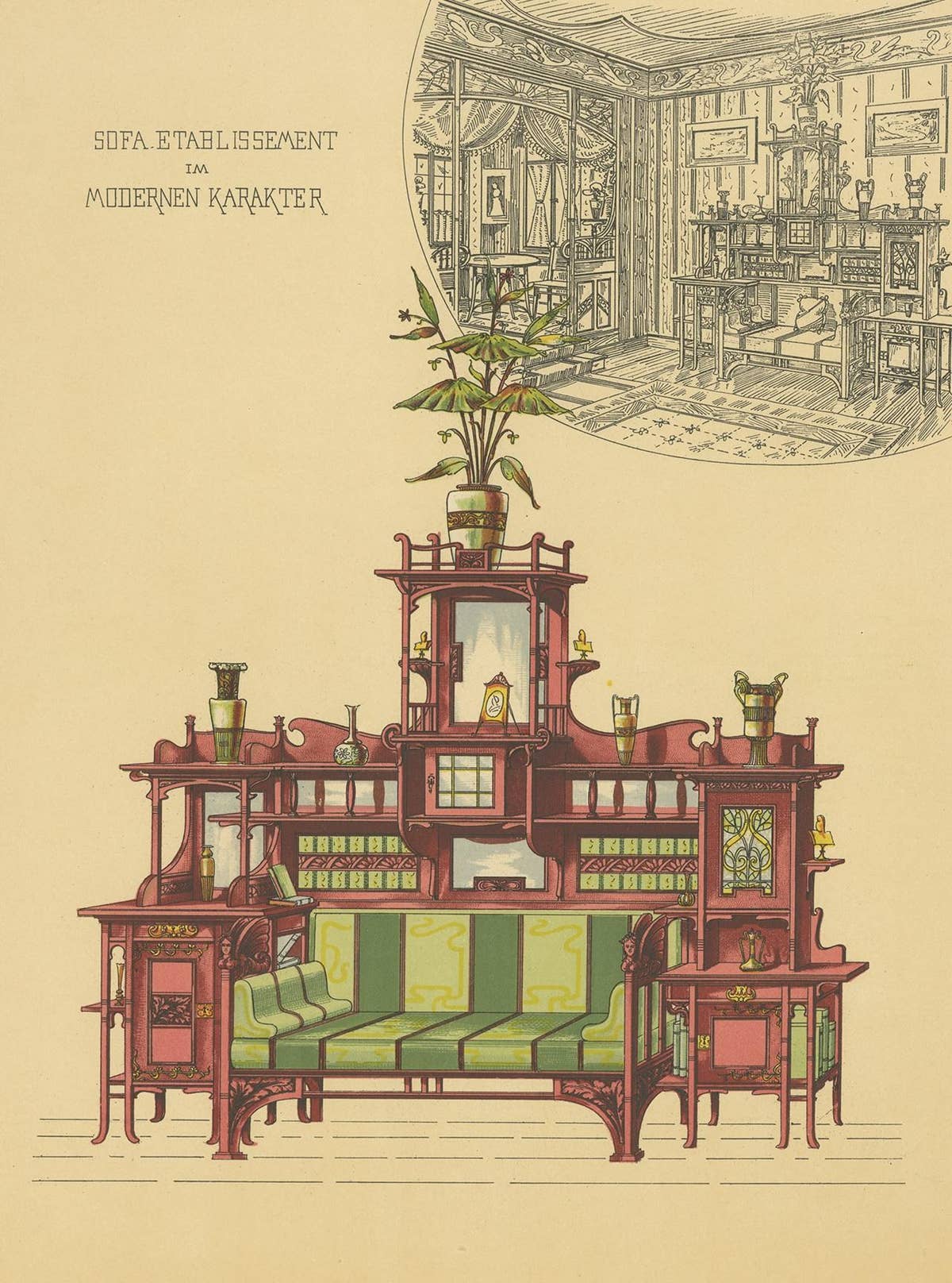 Pl. 49 Antique Print of Sofa Furniture by Kramer 'circa 1910'