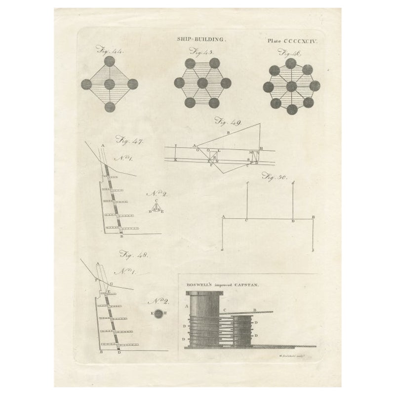 Pl. 494 Antique Print of Ship Structures by Archibald, c.1810