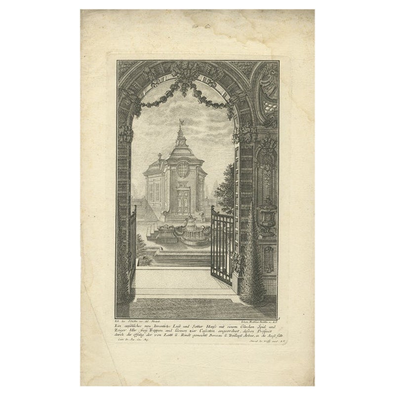 Impression ancienne d'un pavillon de jardin Pl. 5 par Schbler, vers 1724