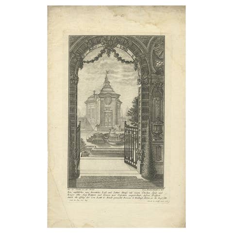 Pl. 5 Antique Print of a Garden Pavilion by Schübler, c.1724