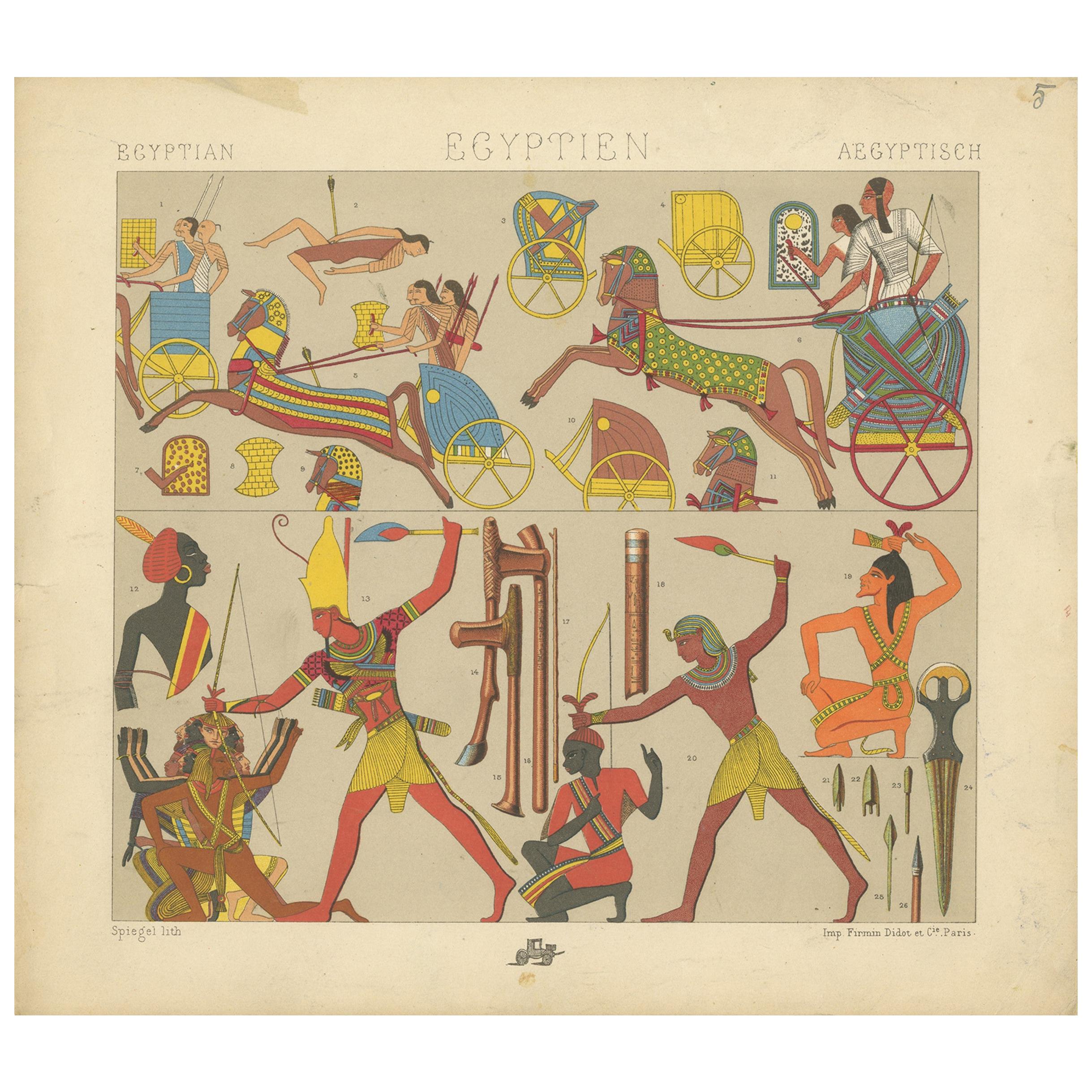 Pl. 5 Antique Print of Egyptian Battle Scenes by Racinet, 'circa 1880' For Sale
