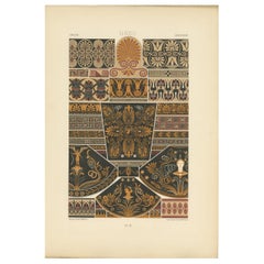 Pl. 5 Grabado antiguo de ornamentos griegos de Racinet, "circa 1890