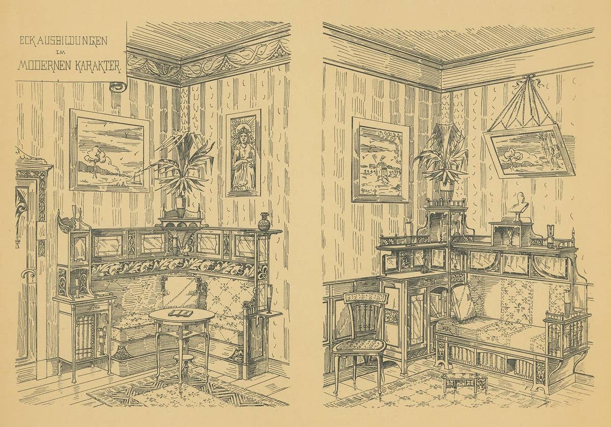 Pl. 5 Antique Print of Modern Corner Furniture by Kramer 'circa 1910'