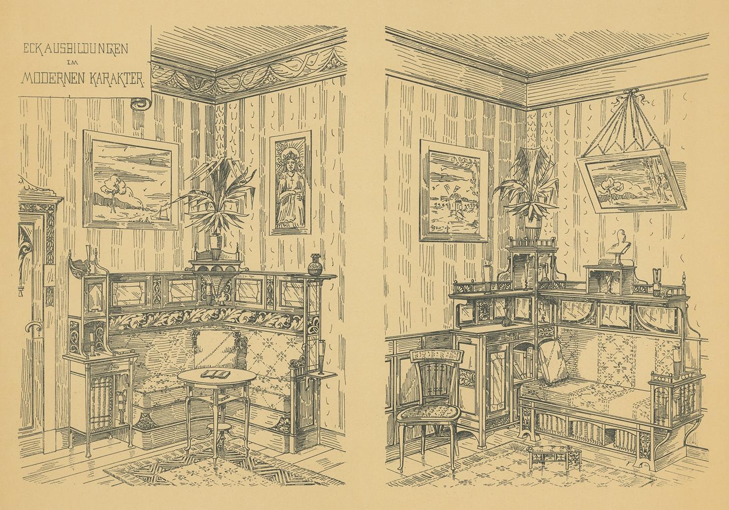 20th Century Pl. 5 Antique Print of Modern Corner Furniture by Kramer 'circa 1910' For Sale