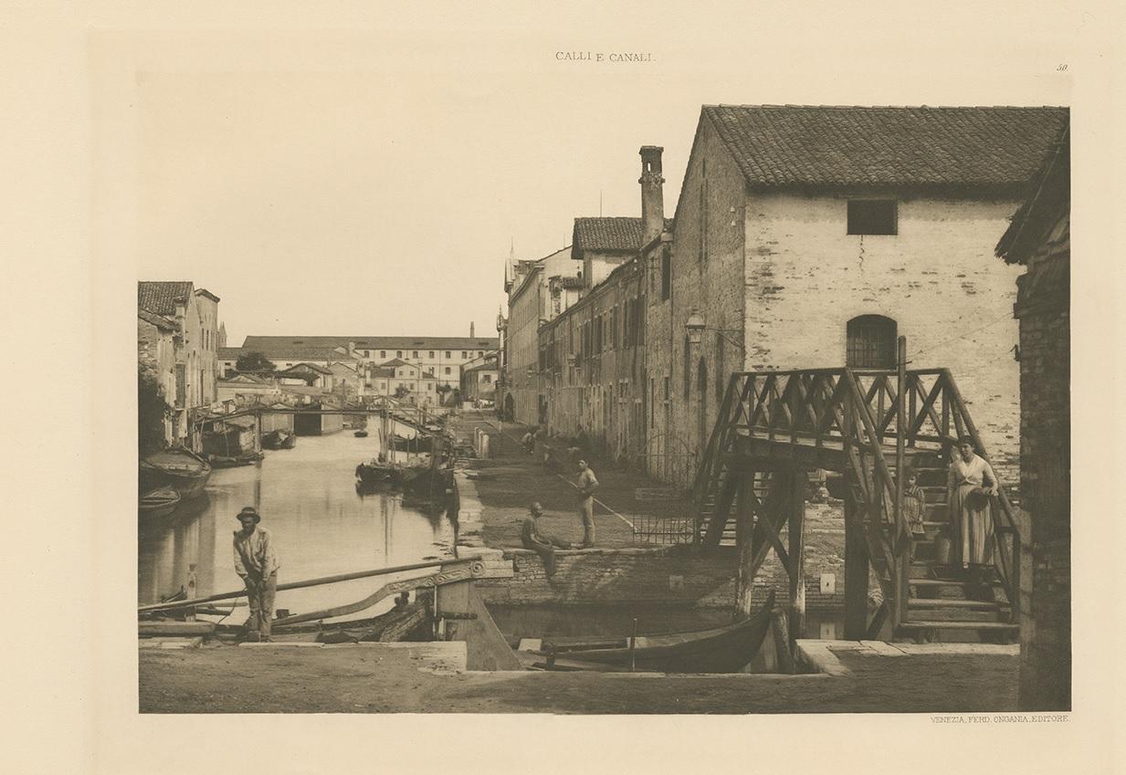 Photogravure des canaux de l'île de la Giudecca à Venise, Italie. La Giudecca est une île de la lagune vénitienne, dans le nord de l'Italie. Il fait partie du sestiere de Dorsoduro et est une localité de la comune de Venise.

Cette gravure