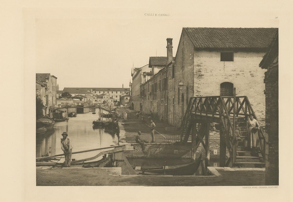 Photogravure of canals in the Giudecca Island of Venice, Italy. Giudecca is an island in the Venetian Lagoon, in northern Italy. It is part of the sestiere of Dorsoduro and is a locality of the comune of Venice.

This print originates from 'Calli