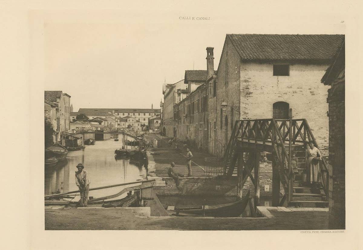Pl. 50 Antique Print of Canals in the Giudecca Island of Venice 'circa 1890'