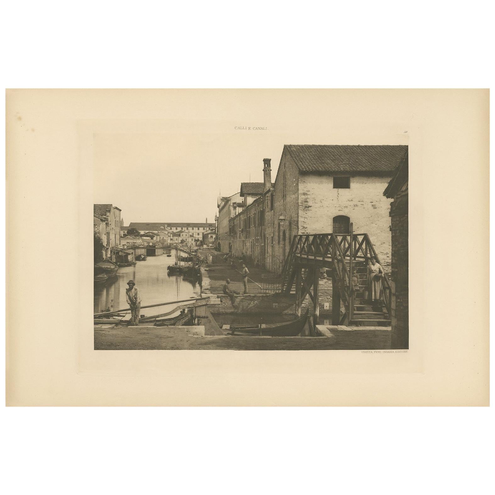 Pl. 50 Antique Print of Canals in the Giudecca Island of Venice 'circa 1890' For Sale