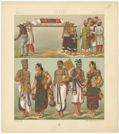 Stampa antica di costumi indiani di Racinet, "circa 1880".