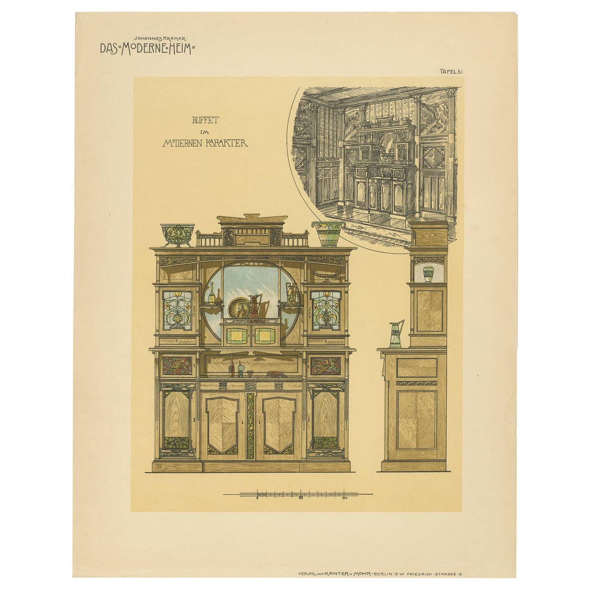 Pl. 51 Antique Print of a Buffet by Kramer, 'circa 1910'