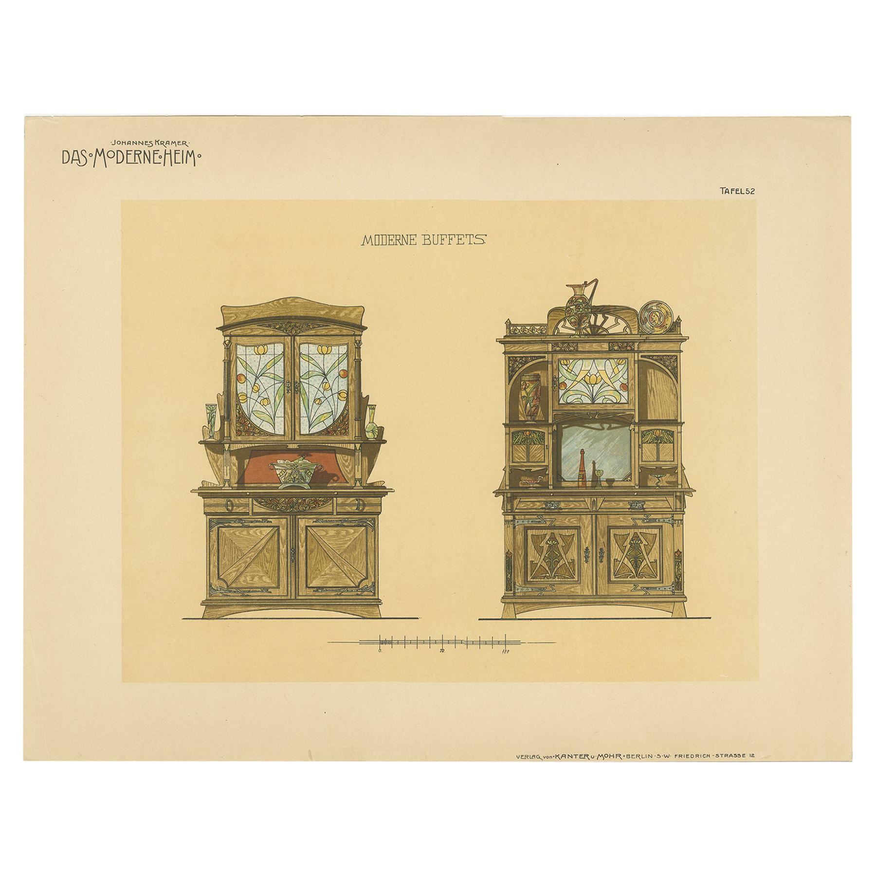 Pl. 52 Antique Print of Buffets by Kramer, circa 1910 For Sale