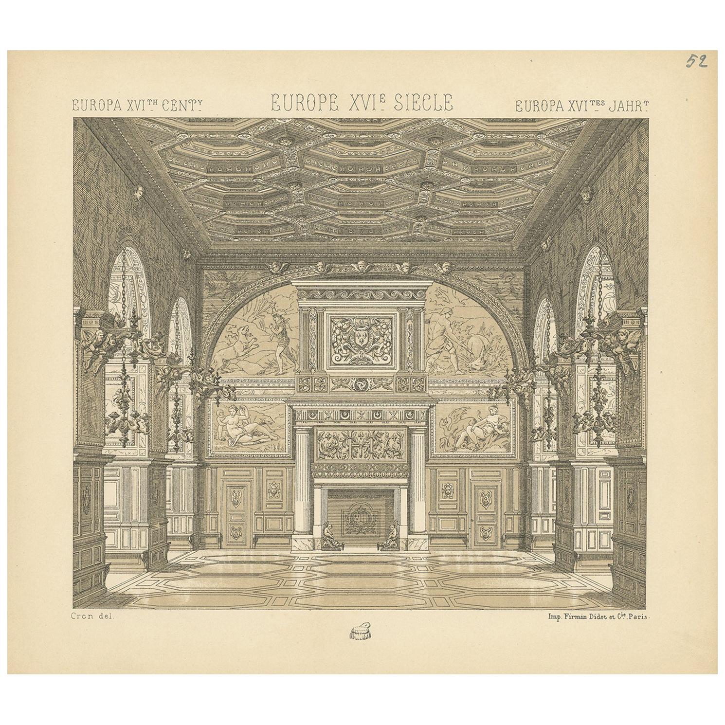 Pl. 52 Antique Print of European 16th Century Architecture, Racinet, circa 1880