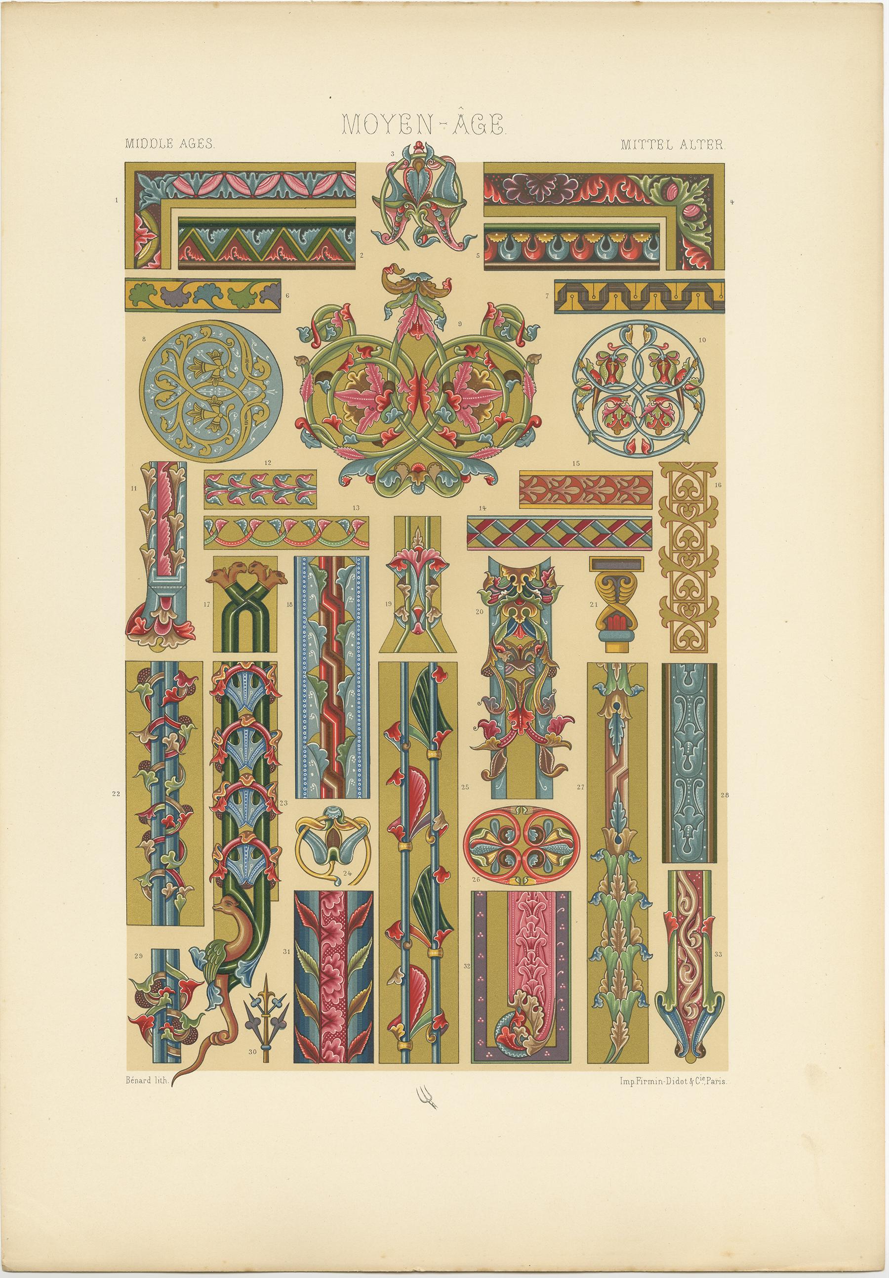 XIX secolo Pl. 52 Stampa antica di manoscritti del Medioevo 52 Stampa antica di Manoscritti del Medioevo Decorazione di Racinet in vendita