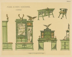 Pl 54 Antique Print of Hunting Room Furniture by Kramer, 'circa 1910'