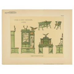 Pl 54 Antique Print of Hunting Room Furniture by Kramer, 'circa 1910'