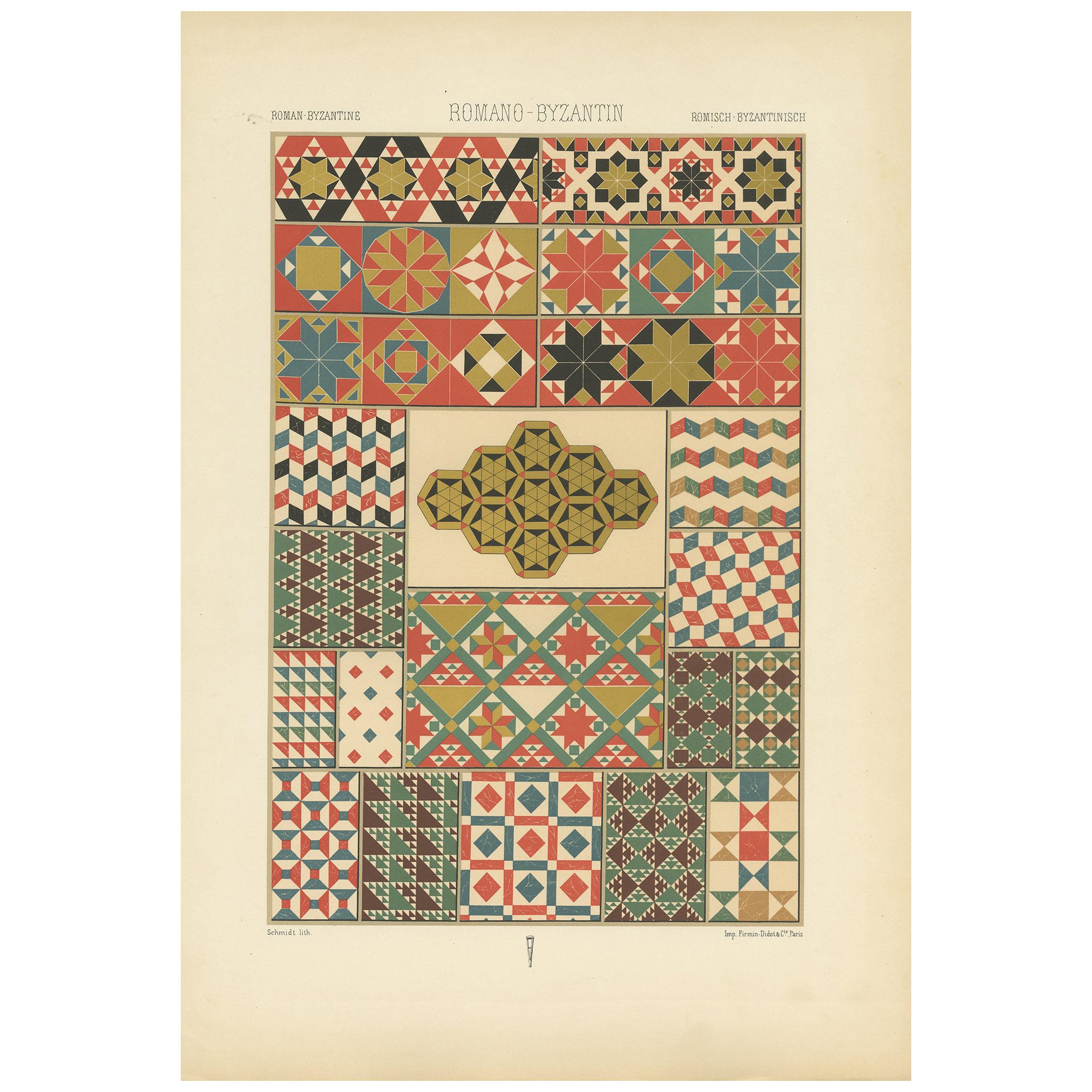 Pl. 54 Stampa antica di mosaici romani bizantini di Racinet, 'circa 1890'. 54 Stampa antica di mosaici romani bizantini di Racinet, "circa 1890". in vendita