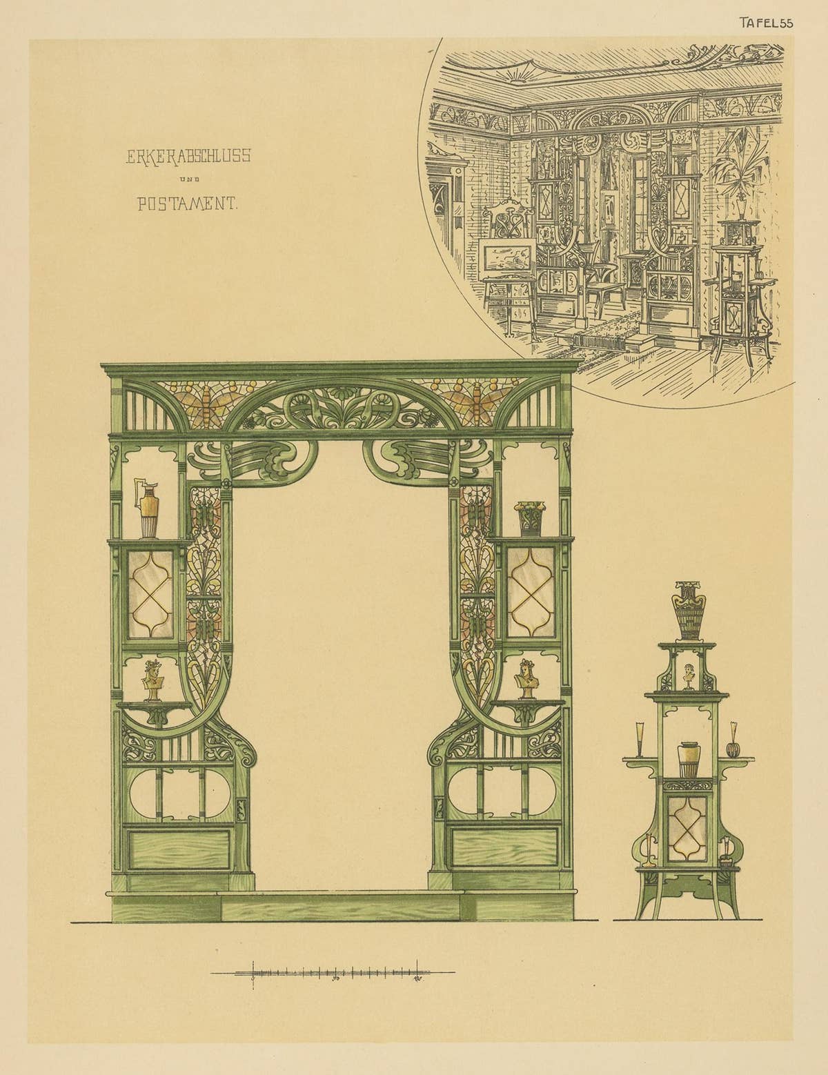 Pl. 55 Antique Print of a Bay Window by Kramer, circa 1910