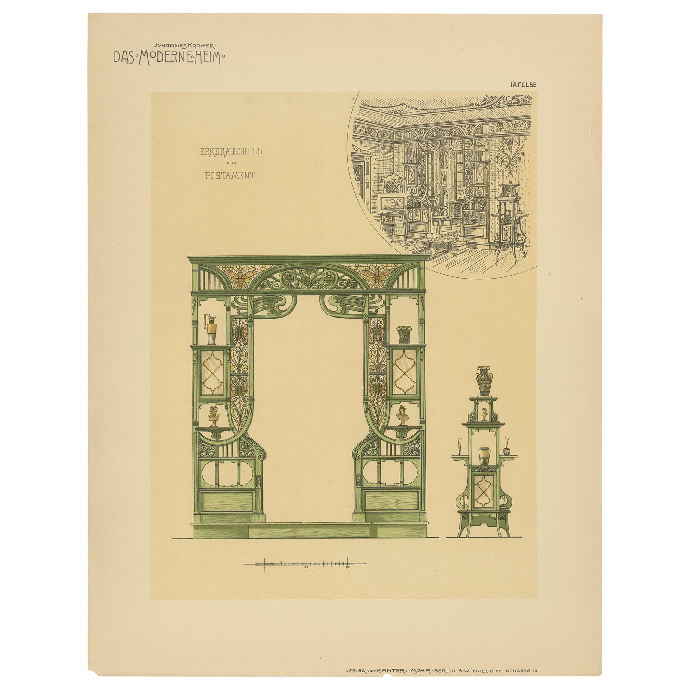 Pl. 55 Antique Print of a Bay Window by Kramer, circa 1910 For Sale