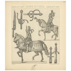 Pl. 55 Antique Print of European 16th Century Armaments by Racinet, circa 1880
