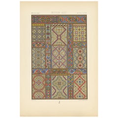 Pl. 55 Antique Print of Middle Ages Stained Glass Cathedrals, Racinet circa 1890