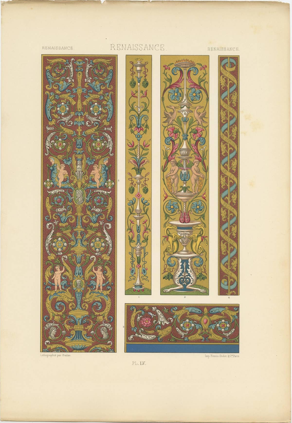 Pl. 55 Antique Print of Renaissance Ornaments by Racinet, circa 1890