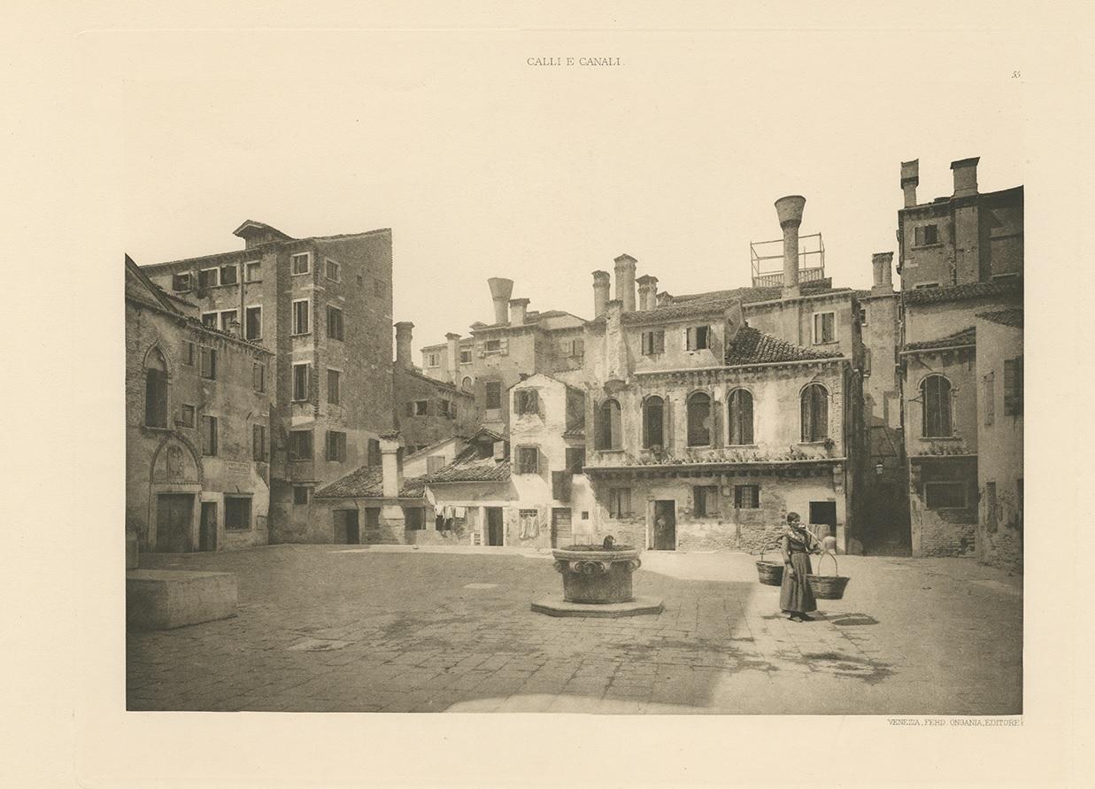 Photogravure of the Maddalena square (Magdalena square) in Venice. The church in this 'Campo', or square, dedicated to S. Mary Magdalen, was rebuilt in the IX century from Temanza's designs. 

This print originates from 'Calli e Canali - Streets