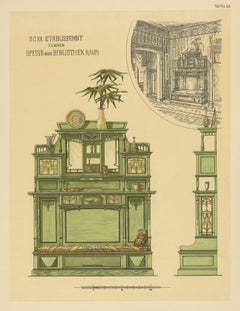 Impression ancienne d'un canapé et d'un meuble par Kramer, Pl 56, vers 1910