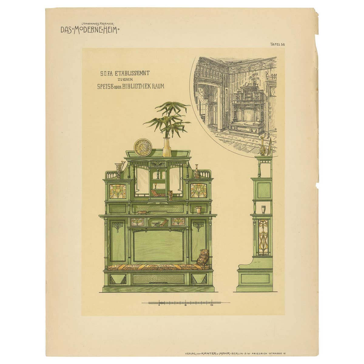 Pl 56 Antique Print of a Sofa and Furniture by Kramer, 'circa 1910'