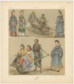 Pl. 56 Antique Print of Asian Costumes by Racinet, 'circa 1880'