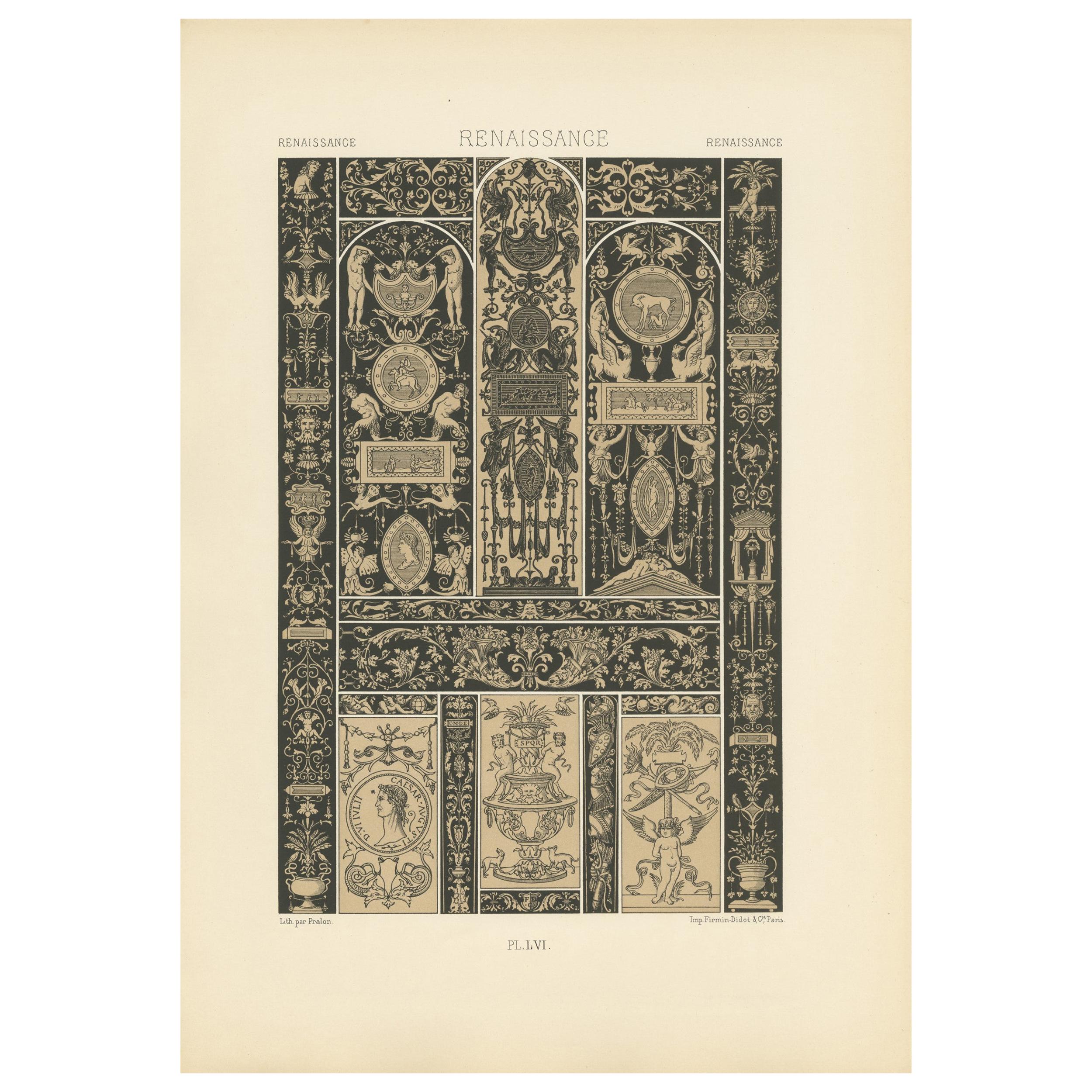 Impression ancienne d'ornements de la Renaissance Pl. 56 par Racinet, vers 1890