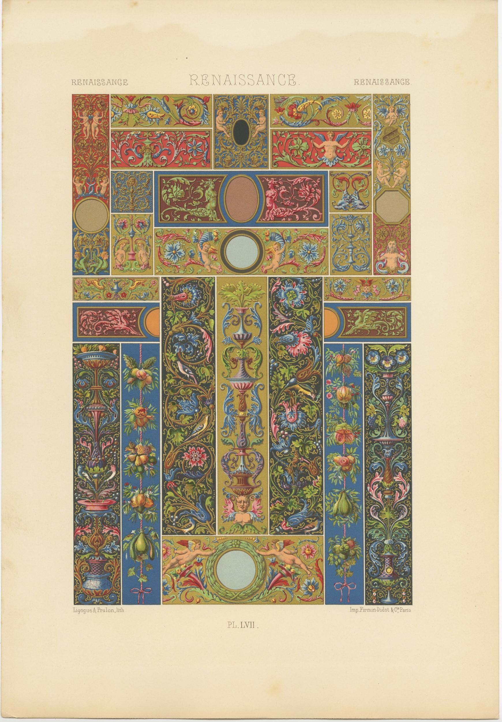 Pl. 57 Antique Print of Renaissance Ornaments by Racinet, circa 1890 In Good Condition For Sale In Langweer, NL