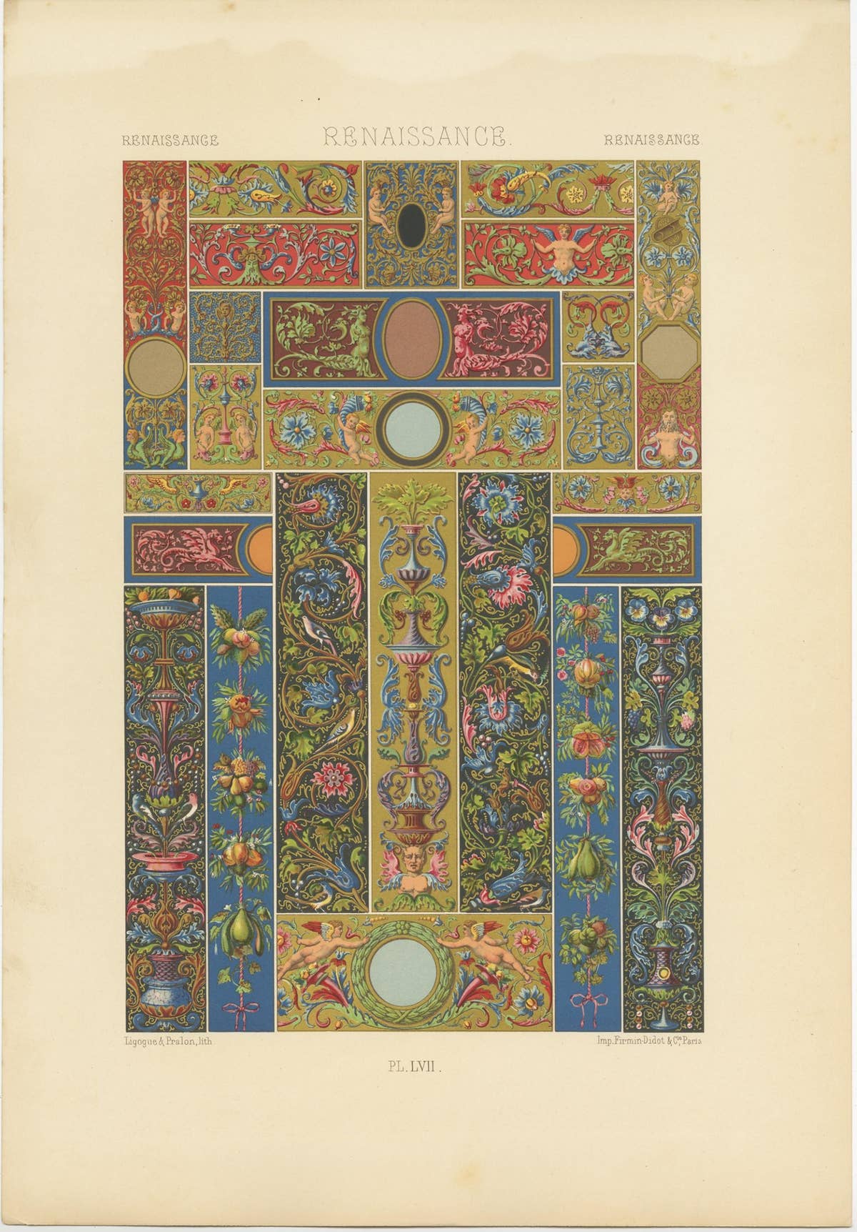 Pl. 57 Antique Print of Renaissance Ornaments by Racinet, circa 1890