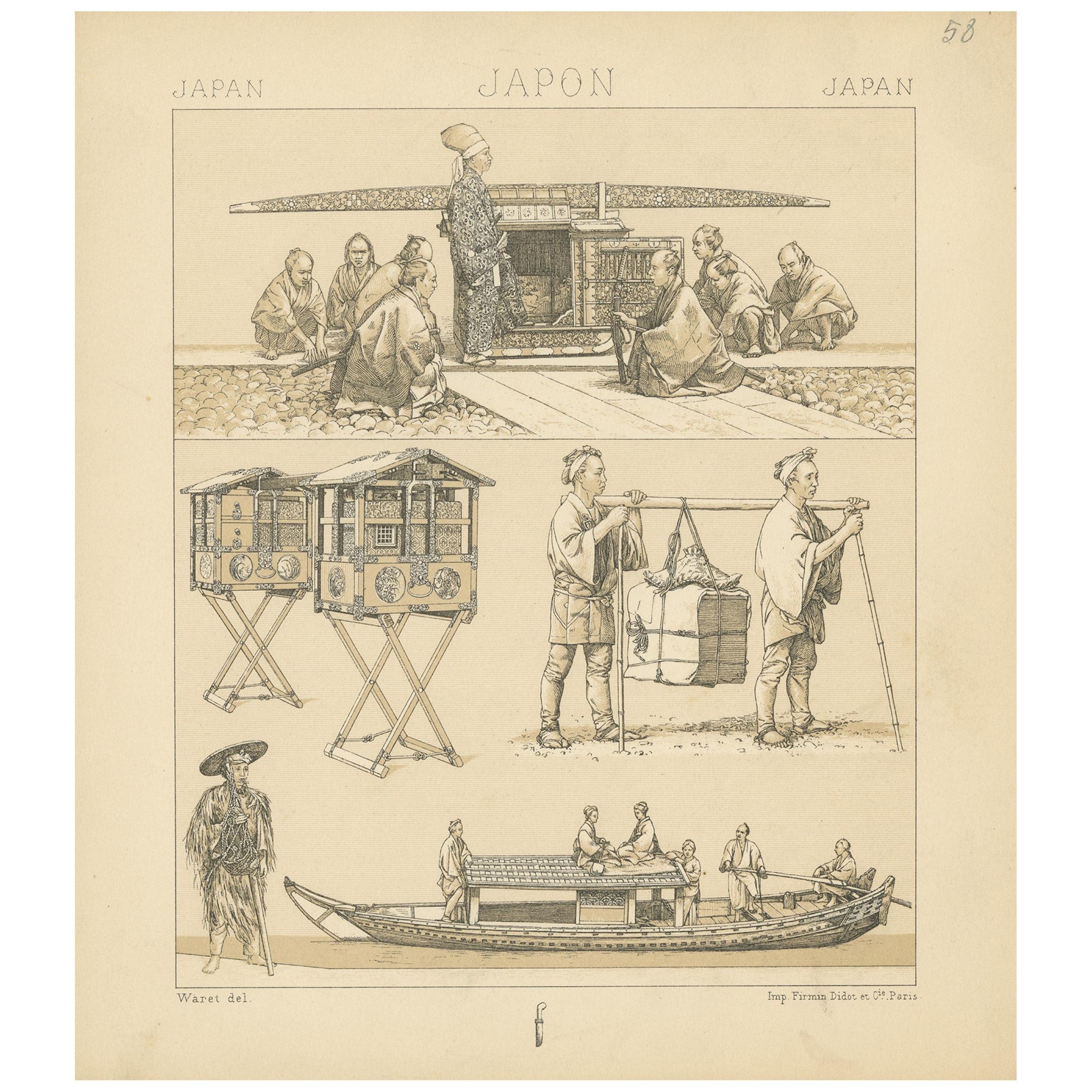 Antique Print of Japanese Devices by Racinet, 'circa 1880' For Sale