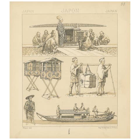 Antique Print of Japanese Devices by Racinet, 'circa 1880'