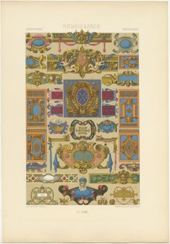 Pl. 58 Antique Print of Renaissance Ornaments by Racinet (c.1890)