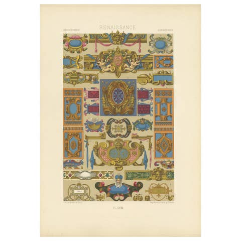 Pl. 58 Antique Print of Renaissance Ornaments by Racinet (c.1890)