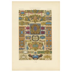 Pl. 58 Antique Print of Renaissance Ornaments by Racinet (c.1890)