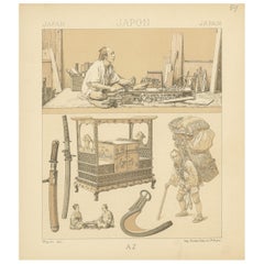 Pl. 59 Antique Print of Japanese Devices by Racinet, 'circa 1880'