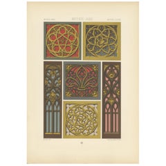 Pl. 59 Antiker Druck von Racinet, bemaltes und vergoldetes Holzwerk aus dem Mittelalter