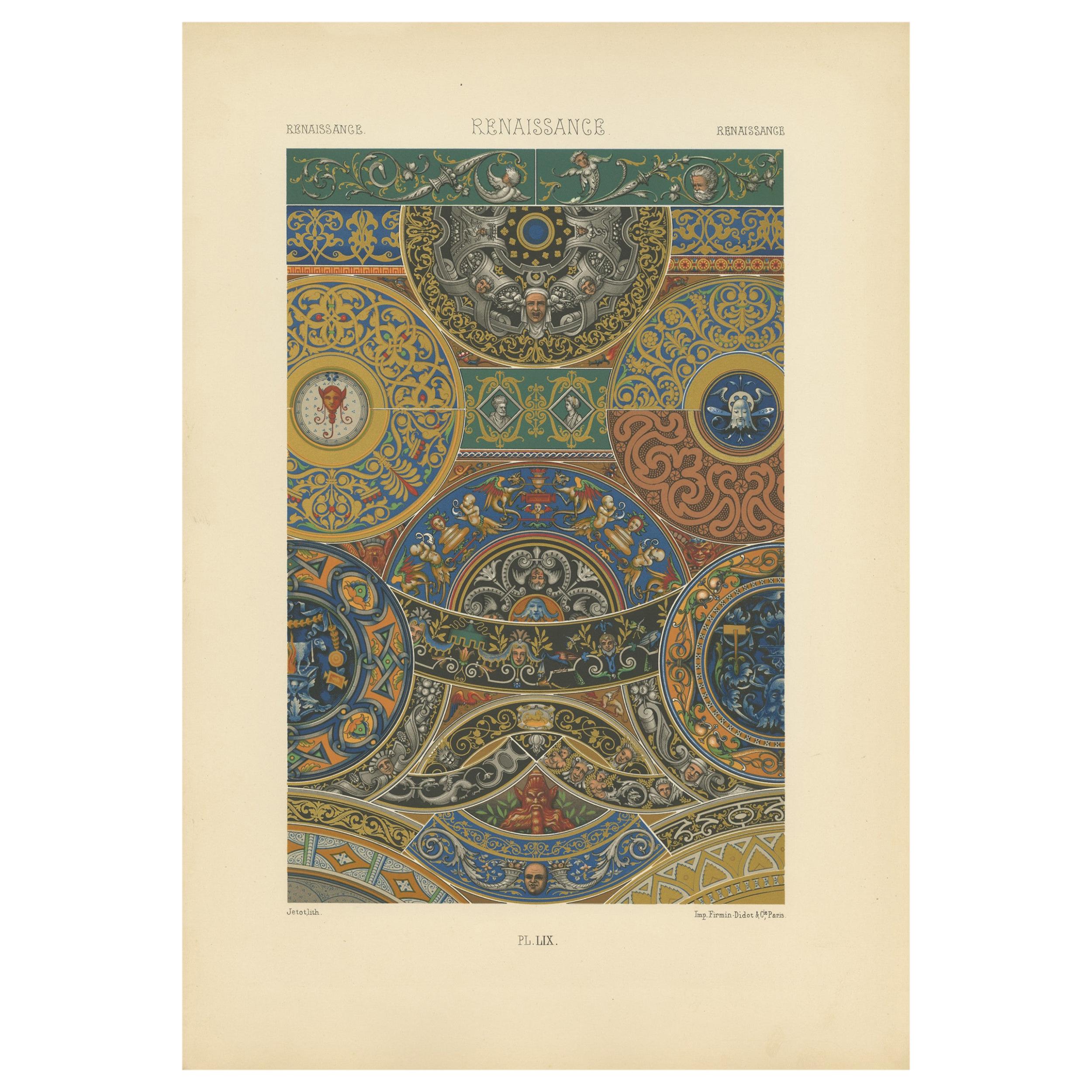 Pl. 59 Antique Print of Renaissance Ornaments by Racinet, circa 1890