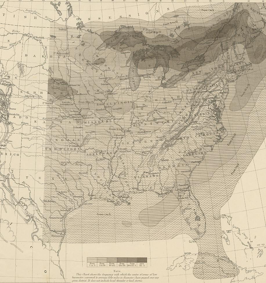 XIXe siècle Carte ancienne des centres de tempête des États-Unis, 1874 en vente