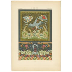 Pl. 6 Estampe ancienne de broderies chinoises Ornamental par Racinet 'circa 1890'