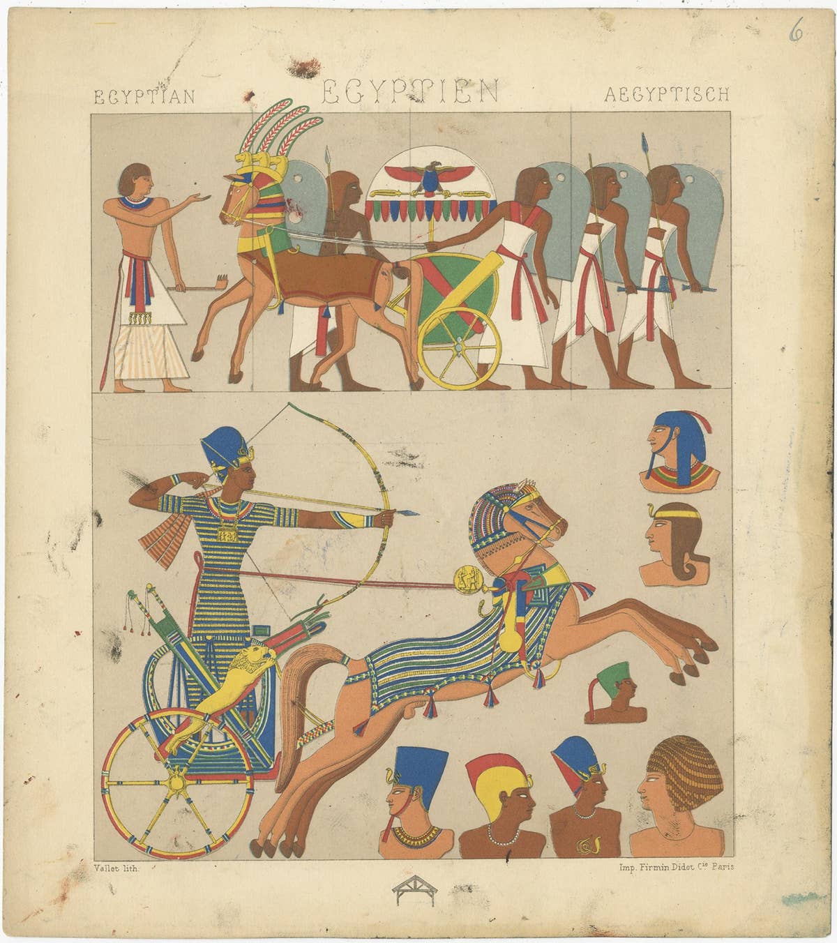 Pl. 6 Antique Print of Egyptian Outfits by Racinet, 'circa 1880'