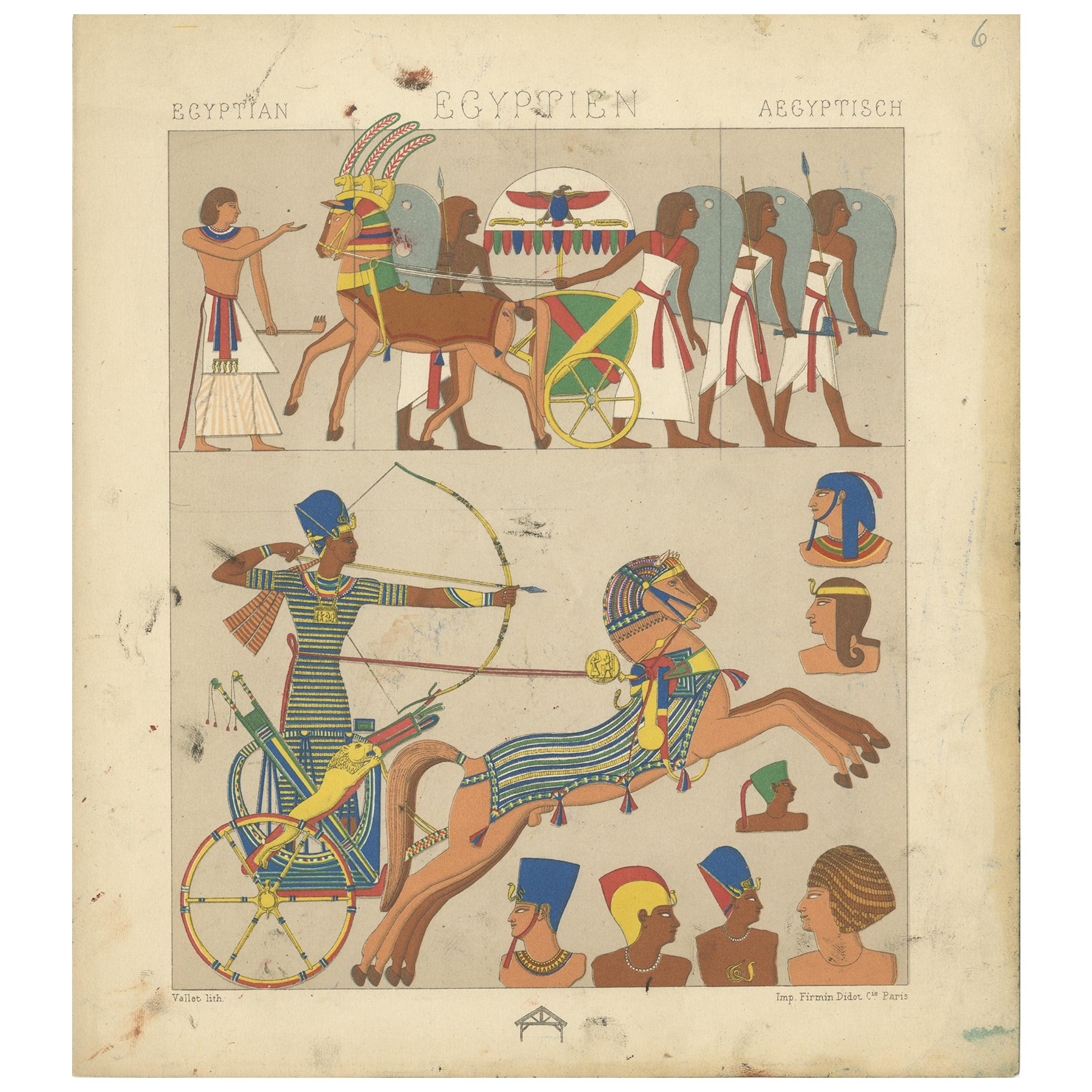 Pl. 6 Antiker Druck von ägyptischen Outfits von Racinet, um 1880