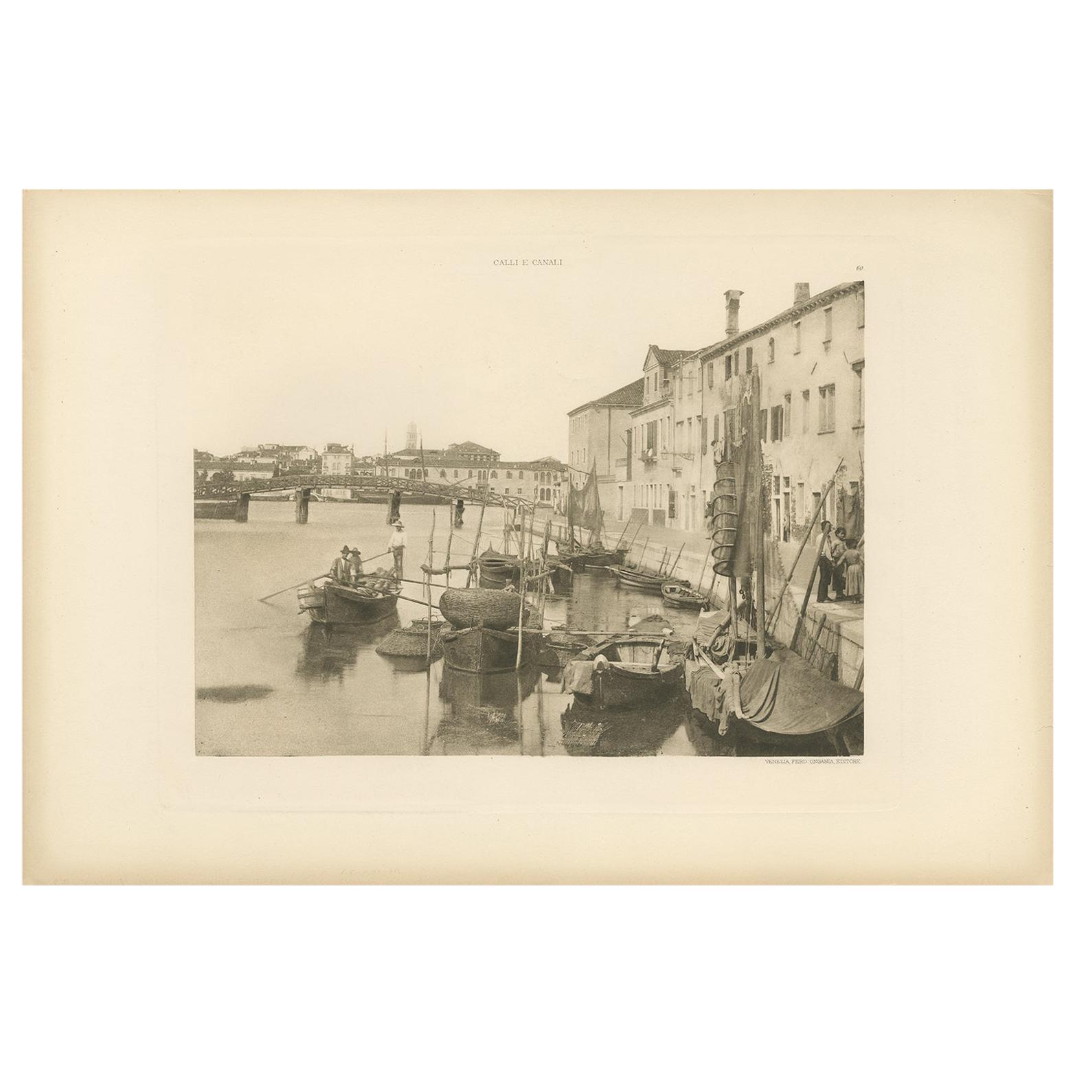 Pl. 60 Antique Print of a Canal in the Giudecca Island of Venice 'circa 1890' For Sale